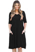 Sexy Black 3/4 Sleeve Draped Swing Dress